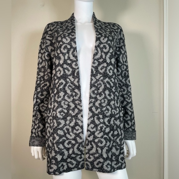 Anthropologie Michael Stars Classic Jacket Leopard Cardigan Sweater Grey Women S - Picture 13 of 13